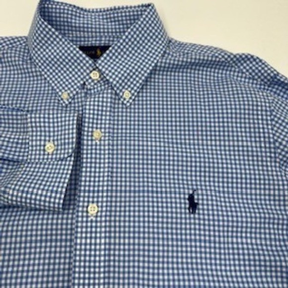Ralph Lauren Other - Ralph Lauren Mens Blue Gingham Check Button Down Shirt Large Stretch Cotton L